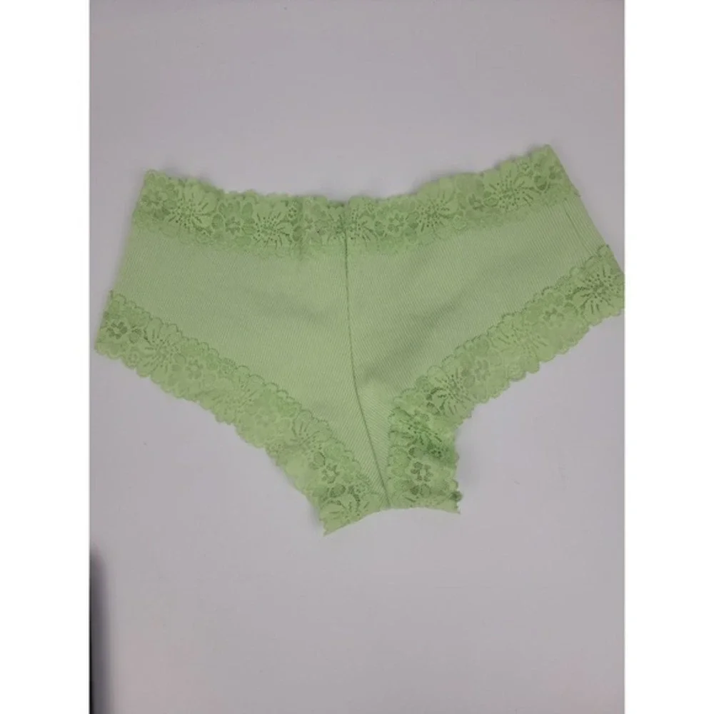 PINK Victoria's Secret Ribbed Lace Trim Cheeky Panty Mint Green XS NEW